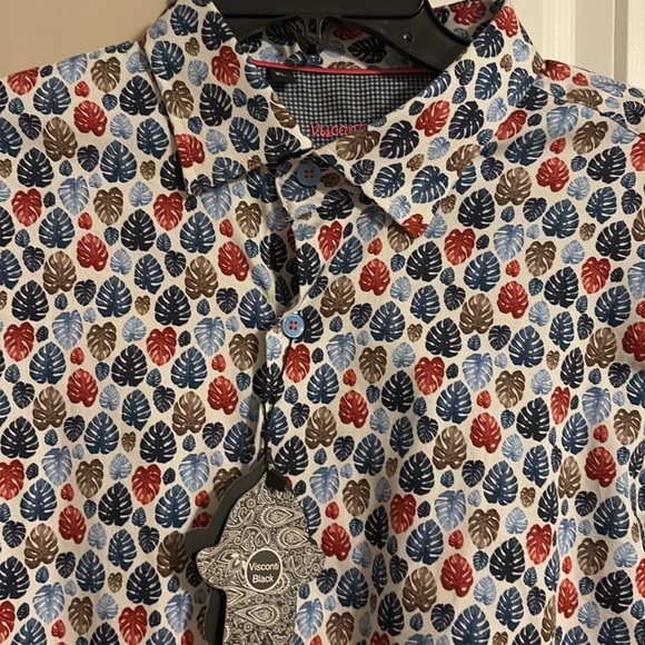 NWT Men’s Visconti Multi Color Leaf Design Long Sleeve Button Up $135 - Picture 3 of 4
